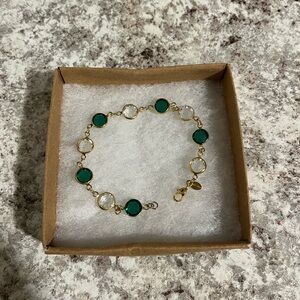 Vintage Emerald Green and Clear Crystal Bezel Set Bracelet By Monet